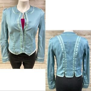 Marc Jacobs Military Style Cotton Blazer Womens Size 4 Light Teal Ribbon Detail